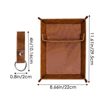 Leather Valet Tray for Men PU Leather Organizer Desk Catchall Tray Bedside Nightstand Desk Tray with Dividers for Bathroom